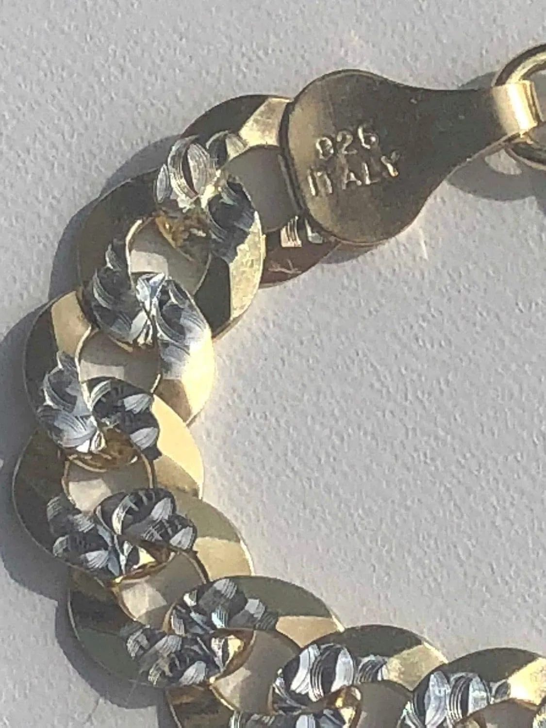 HarlemBling Men's Flat Cuban Chain Or Bracelet - 6mm - 14k Gold Over Solid 925 Sterling Silver - Made In Italy - Two Tone Diamond Cut