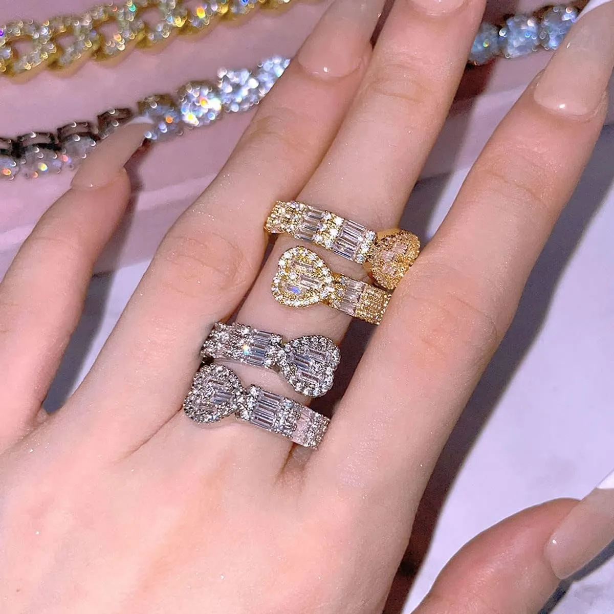 Heart Rings for Women Bling Iced Out Rings Cubic Zirconia Ring Men Women Engagement Wedding Promise Ring for Her Hip Hop Jewelry Size