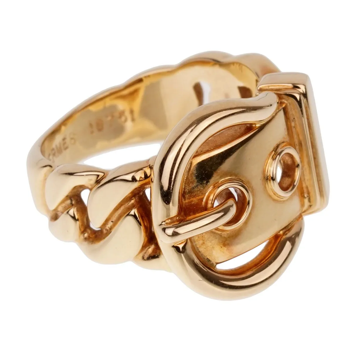 Hermes Paris Belt Buckle Yellow Gold Ring Sz 5 1/2
