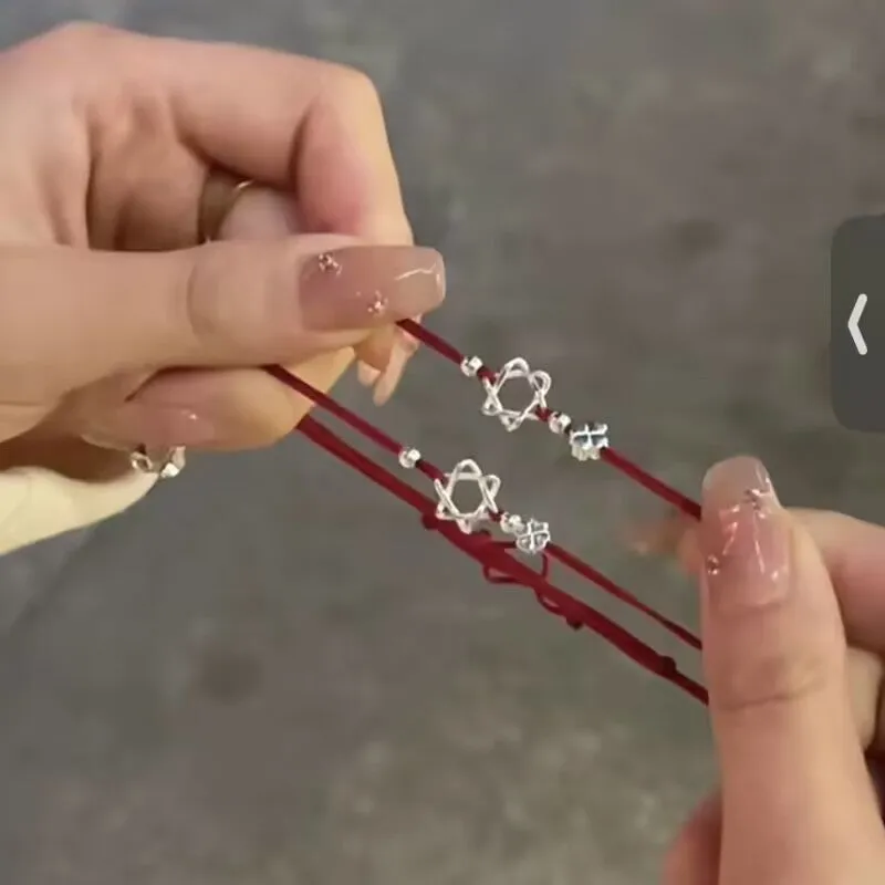 Hollow Six-Pointed Star Red Rope Simple Bracelet
