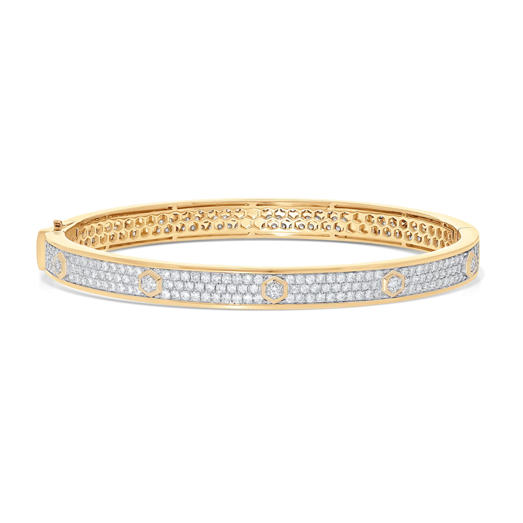 Honey Comb Gold and Diamond Pave Bangle