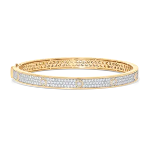 Honey Comb Gold and Diamond Pave Bangle