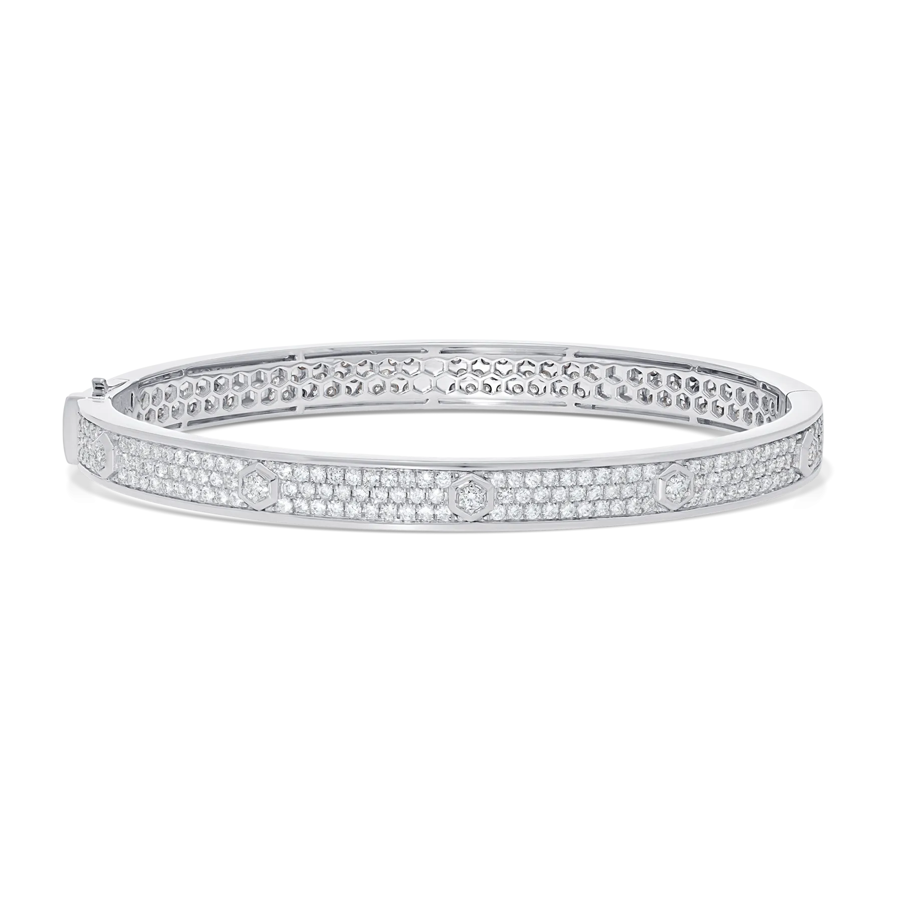 Honey Comb Gold and Diamond Pave Bangle