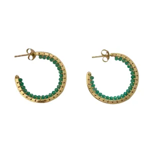 Hoop Earrings in Gold Plated Sterling Silver with Green Onyx Gemstone