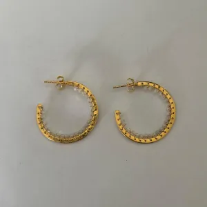 Hoop Earrings in Gold Plated Sterling Silver with Moonstone Gemstone