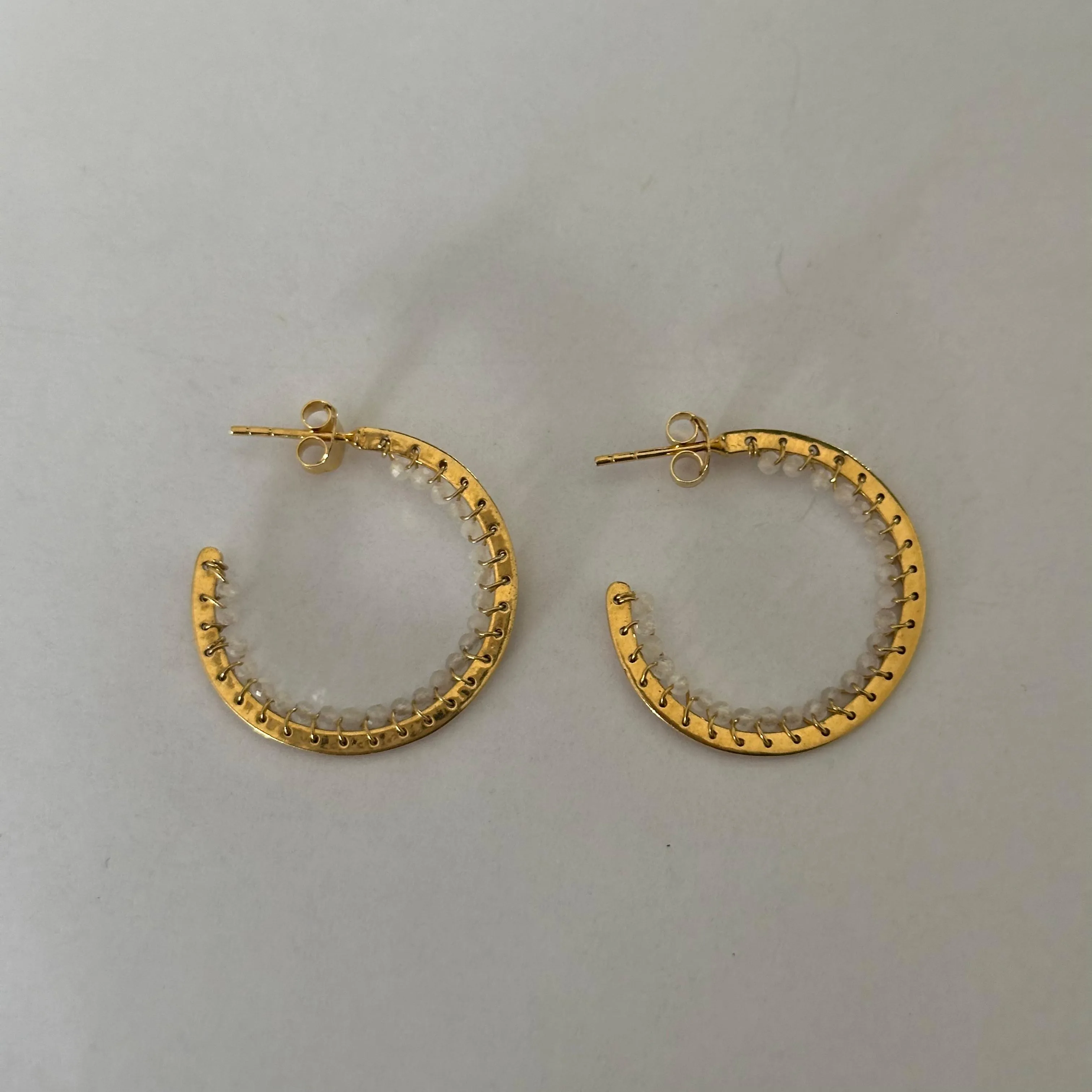 Hoop Earrings in Gold Plated Sterling Silver with Moonstone Gemstone