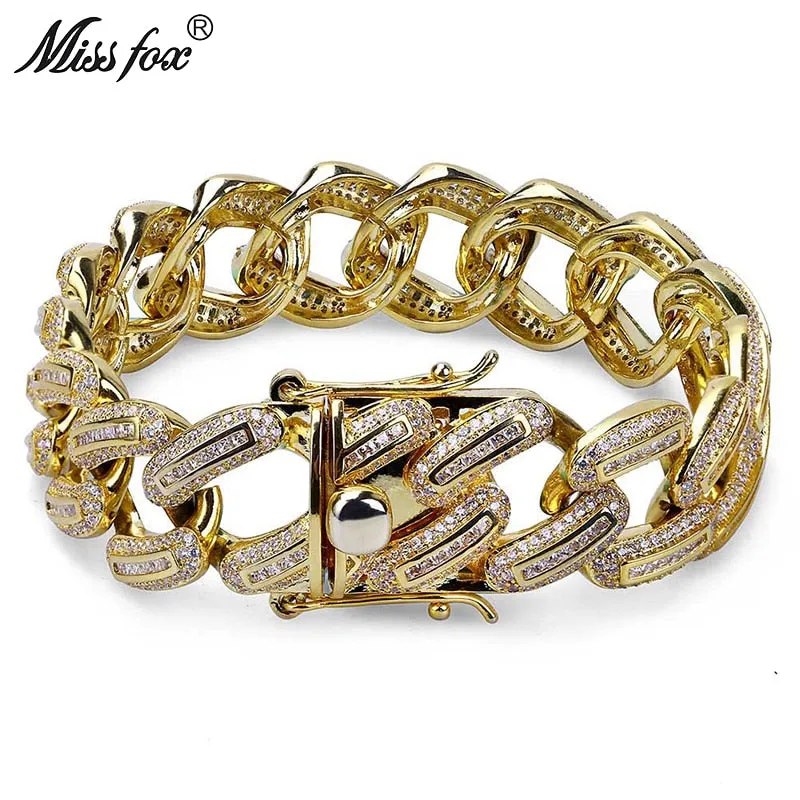 Hot Sale High Quality Square Gold Chain Full Diamond Decorated Geometric Shape Men's Luxury Brand Bracelet