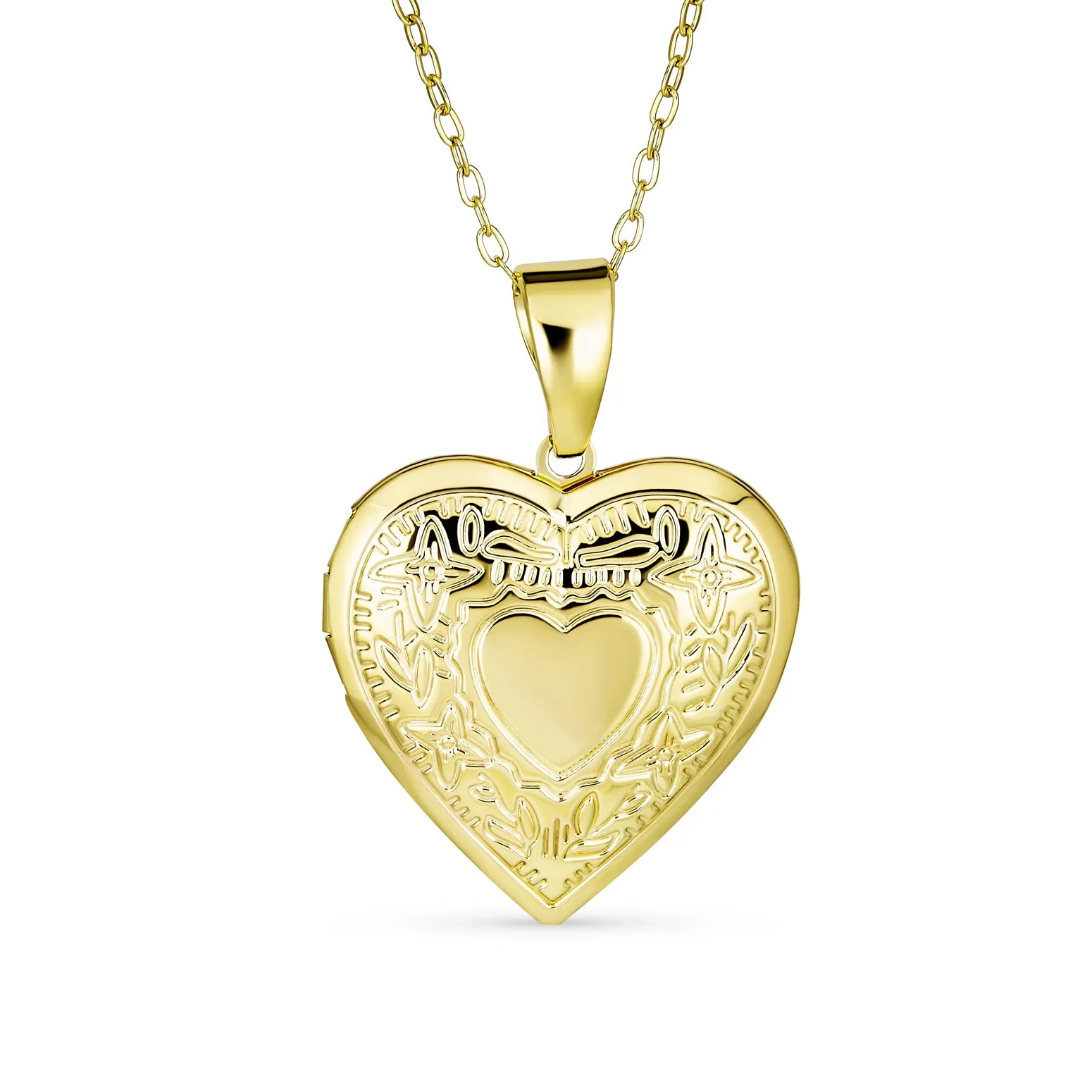Initials Vintage Style Heart Photo Locket Necklace 18K Gold Plated Keepsake