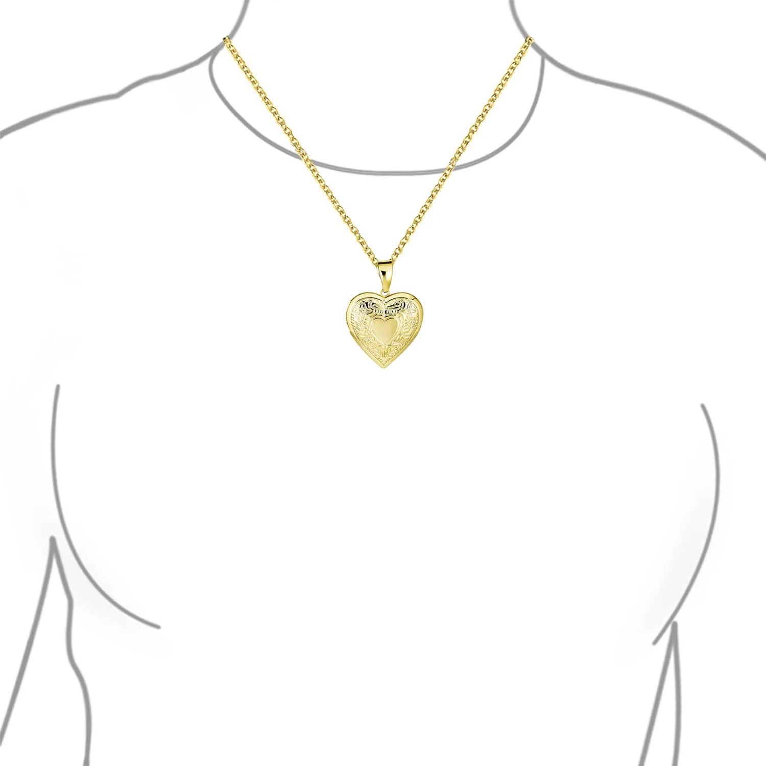 Initials Vintage Style Heart Photo Locket Necklace 18K Gold Plated Keepsake