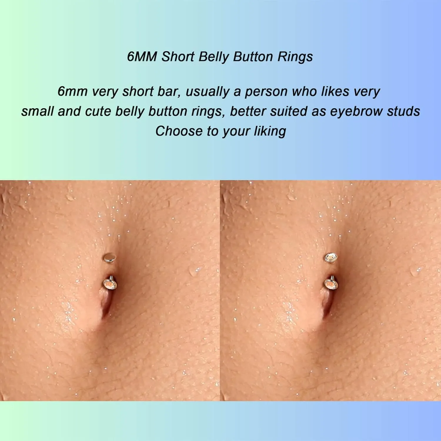 Lantine G23 Titanium Floating Belly Button Rings Set14g Curved Barbell Long/Short Navel Ring Round Cz Cute Navel Piercing Jewelry 6-14mm