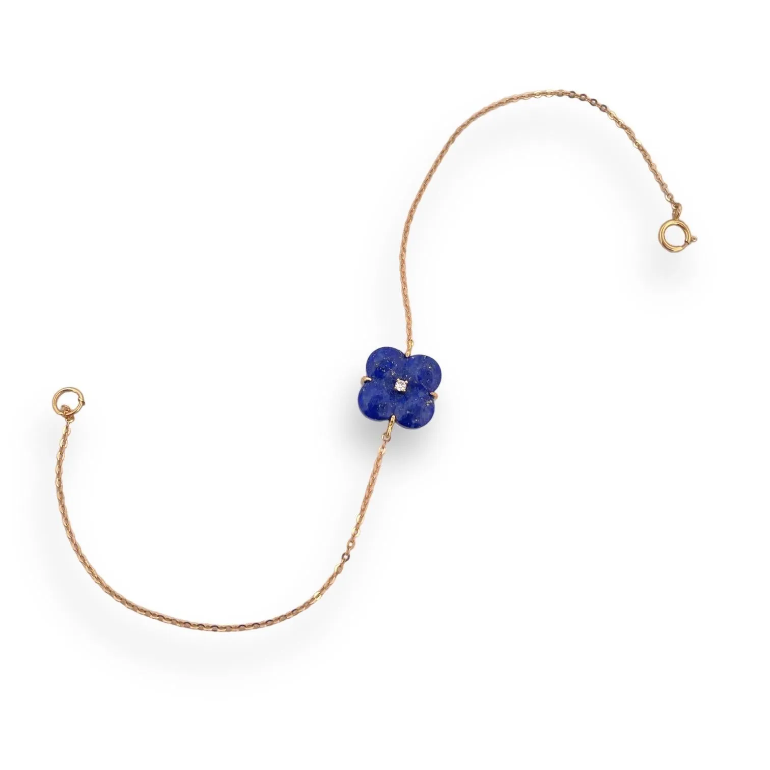 Lapis Clover Natural Diamond Bracelet 18K Gold