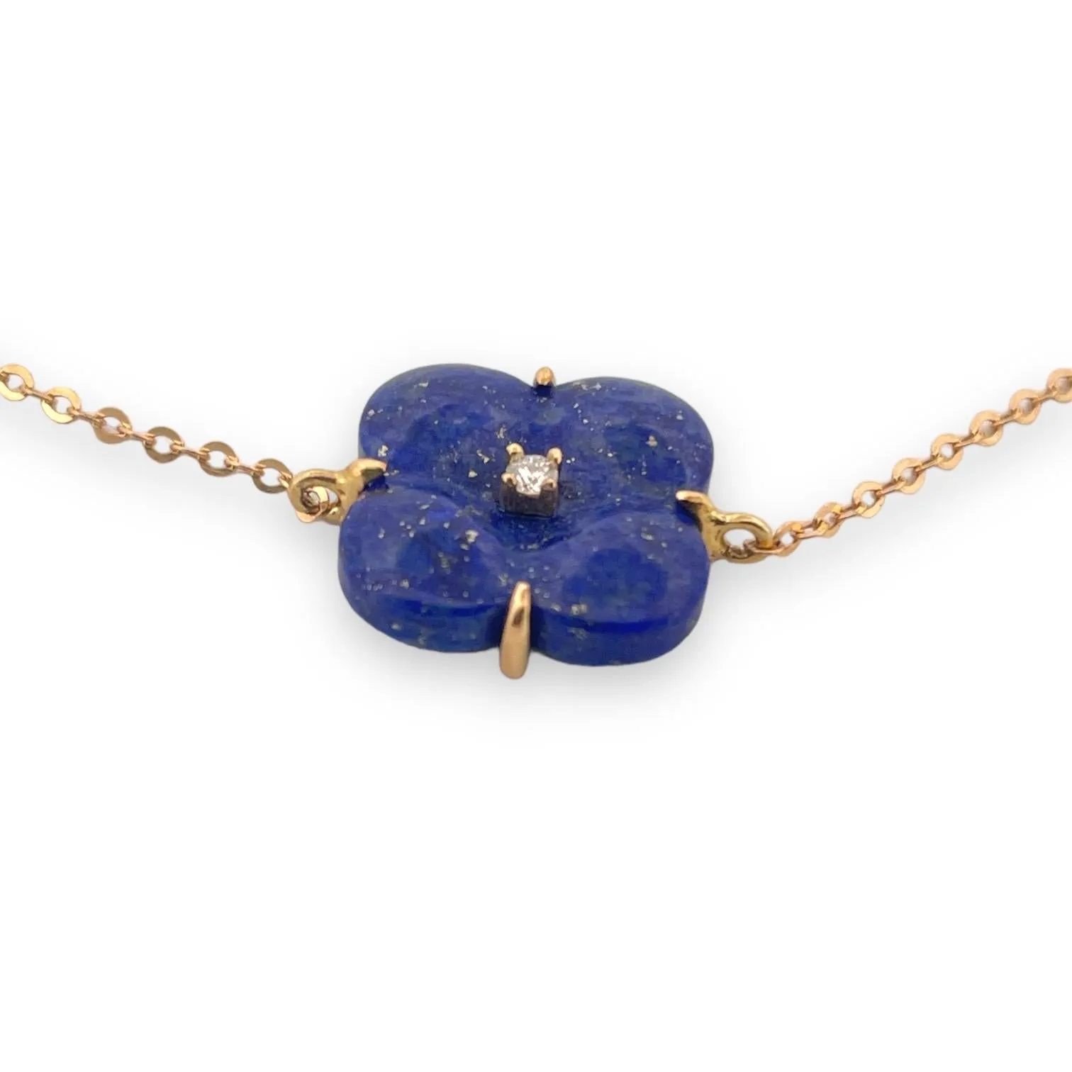 Lapis Clover Natural Diamond Bracelet 18K Gold