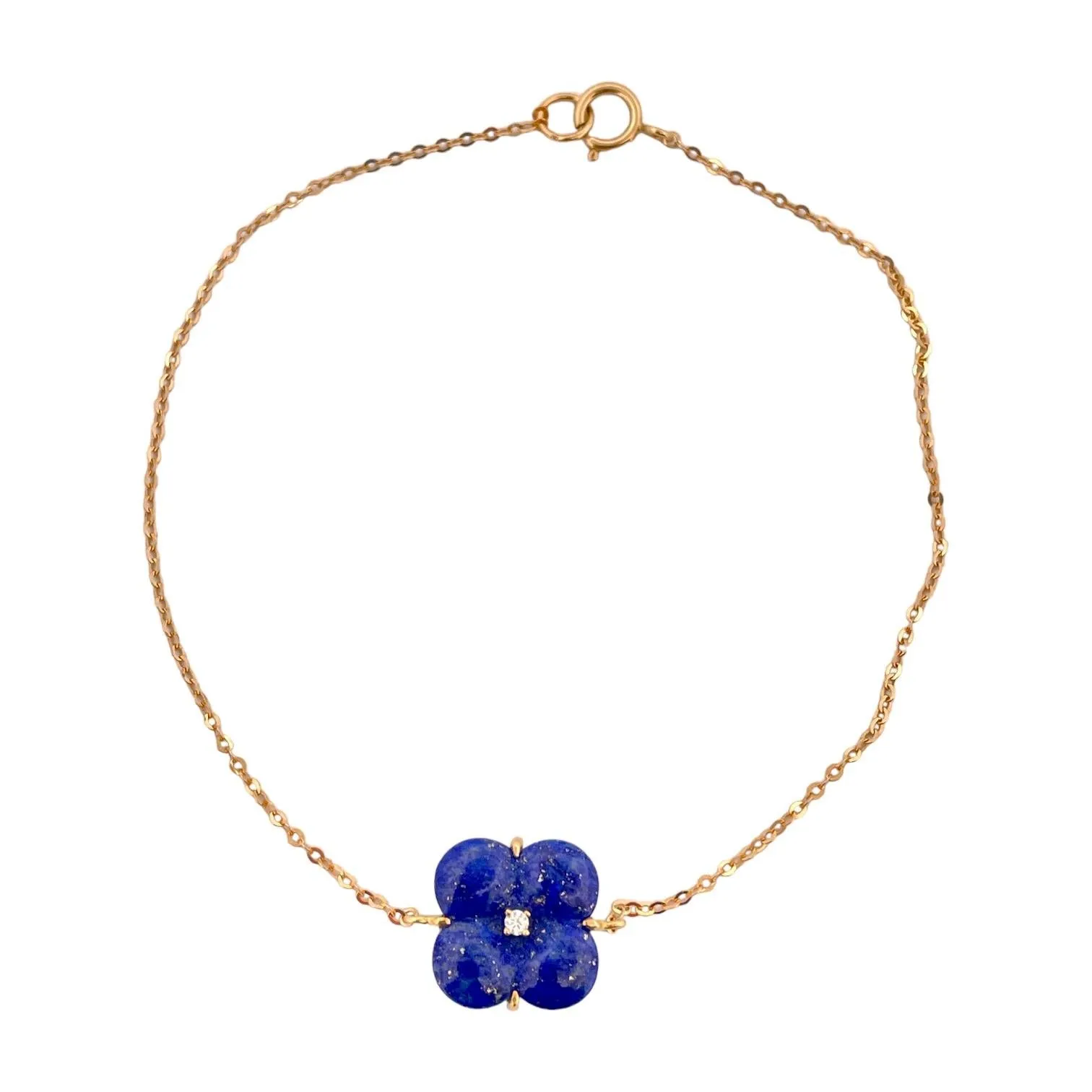 Lapis Clover Natural Diamond Bracelet 18K Gold