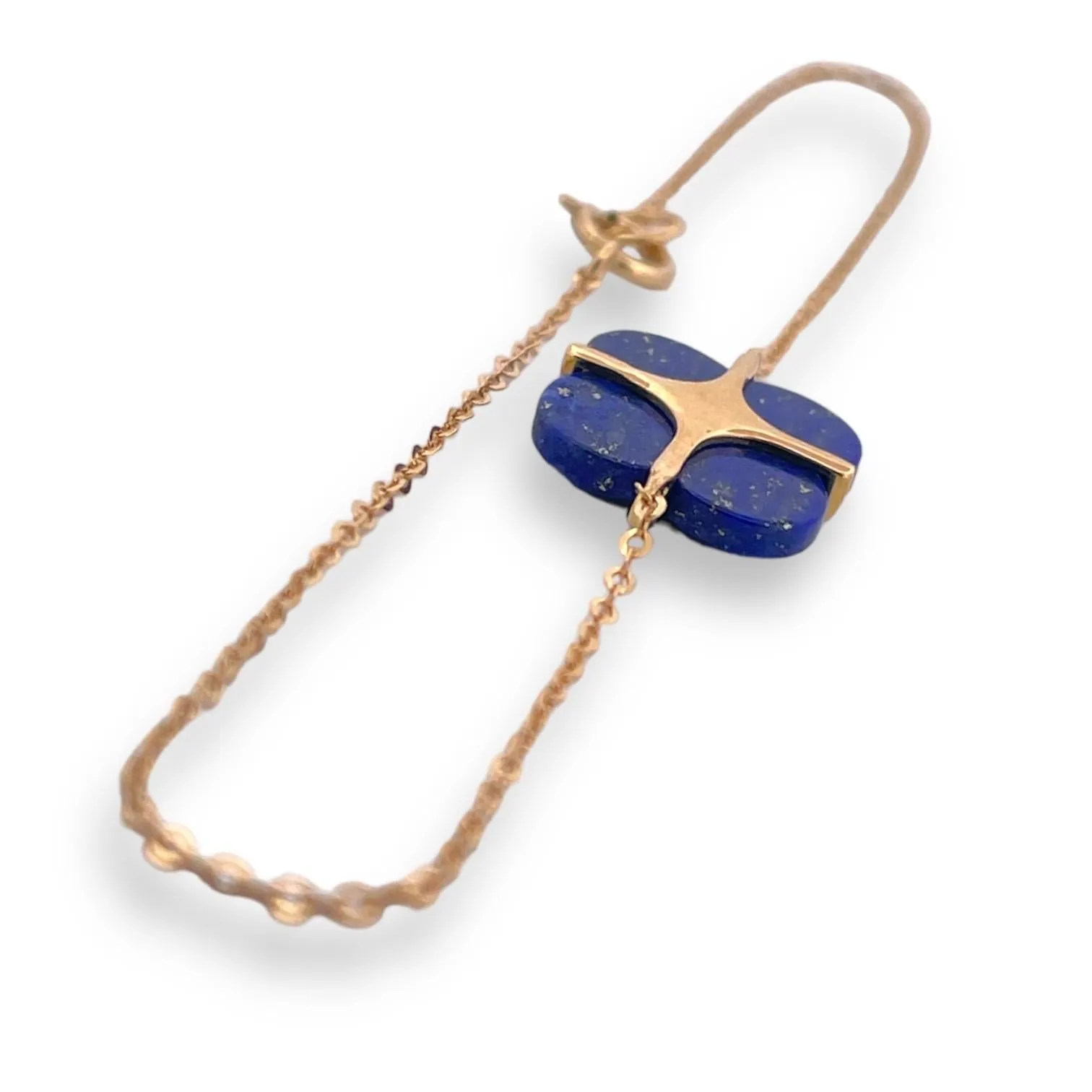 Lapis Clover Natural Diamond Bracelet 18K Gold