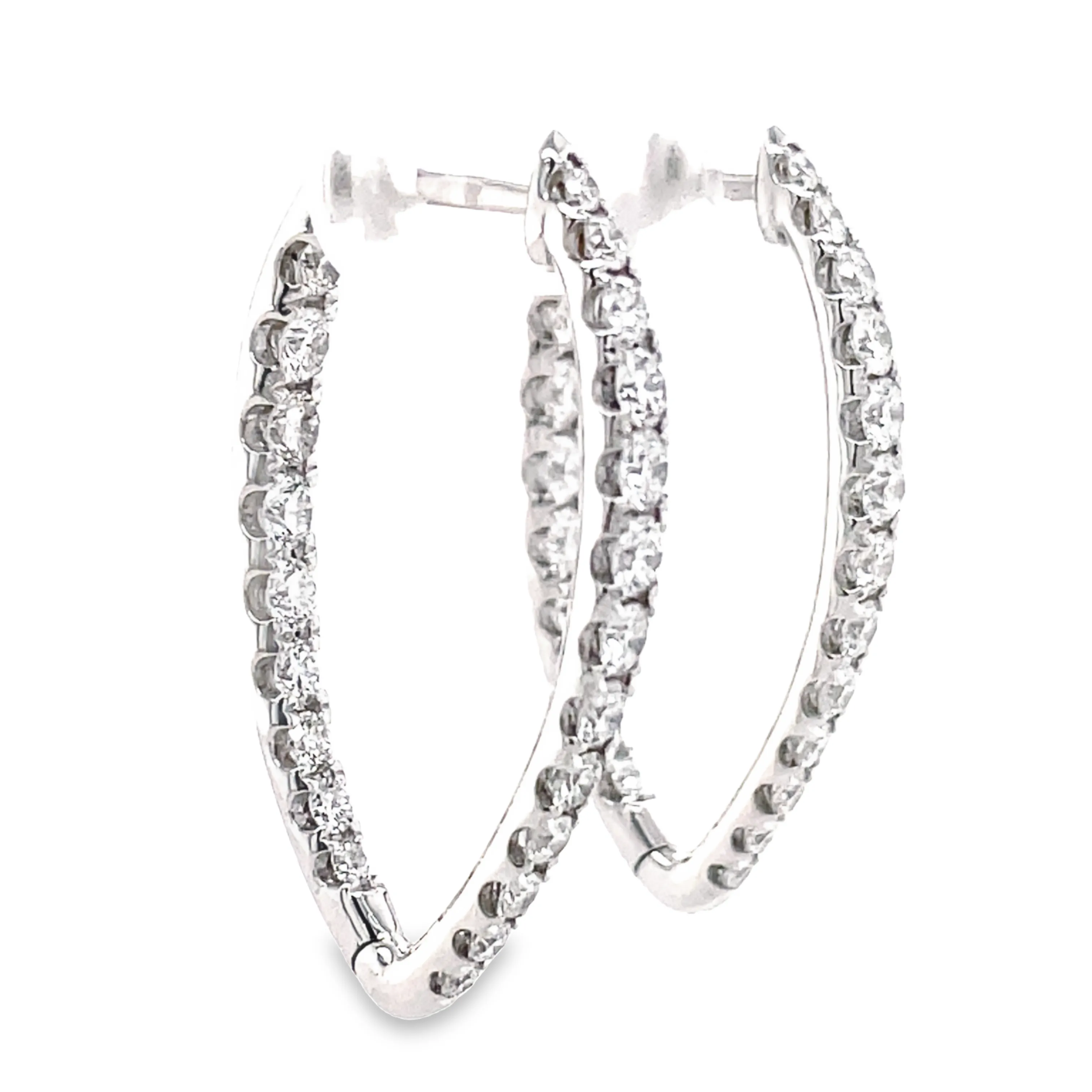Large Diamond Inside-Out V-Shape Hoop Earrings  2.32 cts