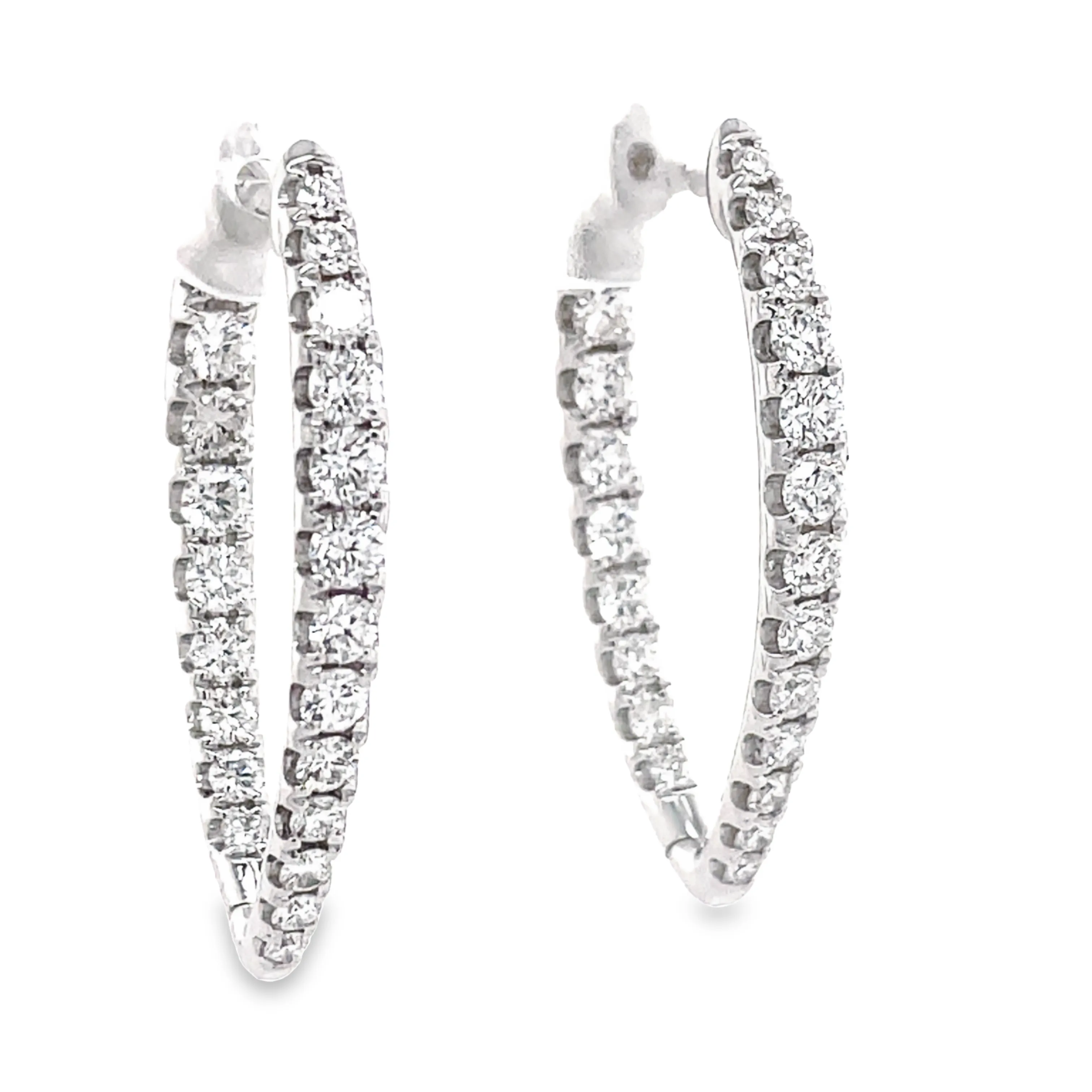 Large Diamond Inside-Out V-Shape Hoop Earrings  2.32 cts
