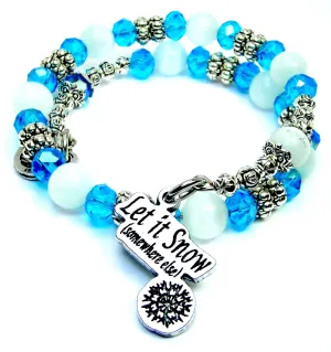 Let it Snow somewhere else crystal and white Cat's Eye Beaded Wrap Bracelet