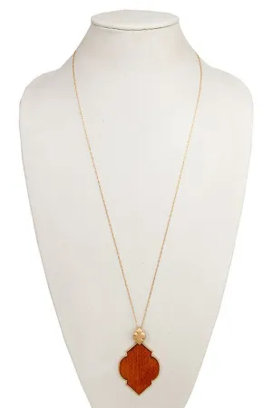 Light Brown Moroccan Style Wood Pendant Necklace