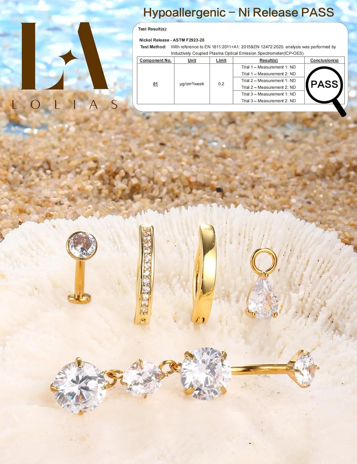 LOLIAS Gold Belly Button Ring - 14G Surgical Stainless Steel Belly Rings Hypoallergenic Clicker Belly Button Piercings for Women CZ Dangle Belly Button Rings Navel Piercing Pack Silver/Gold