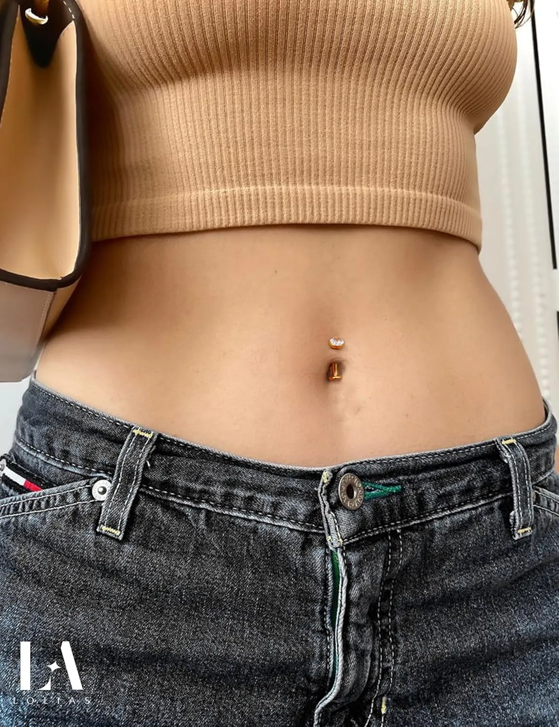 LOLIAS Gold Belly Button Ring - 14G Surgical Stainless Steel Belly Rings Hypoallergenic Clicker Belly Button Piercings for Women CZ Dangle Belly Button Rings Navel Piercing Pack Silver/Gold
