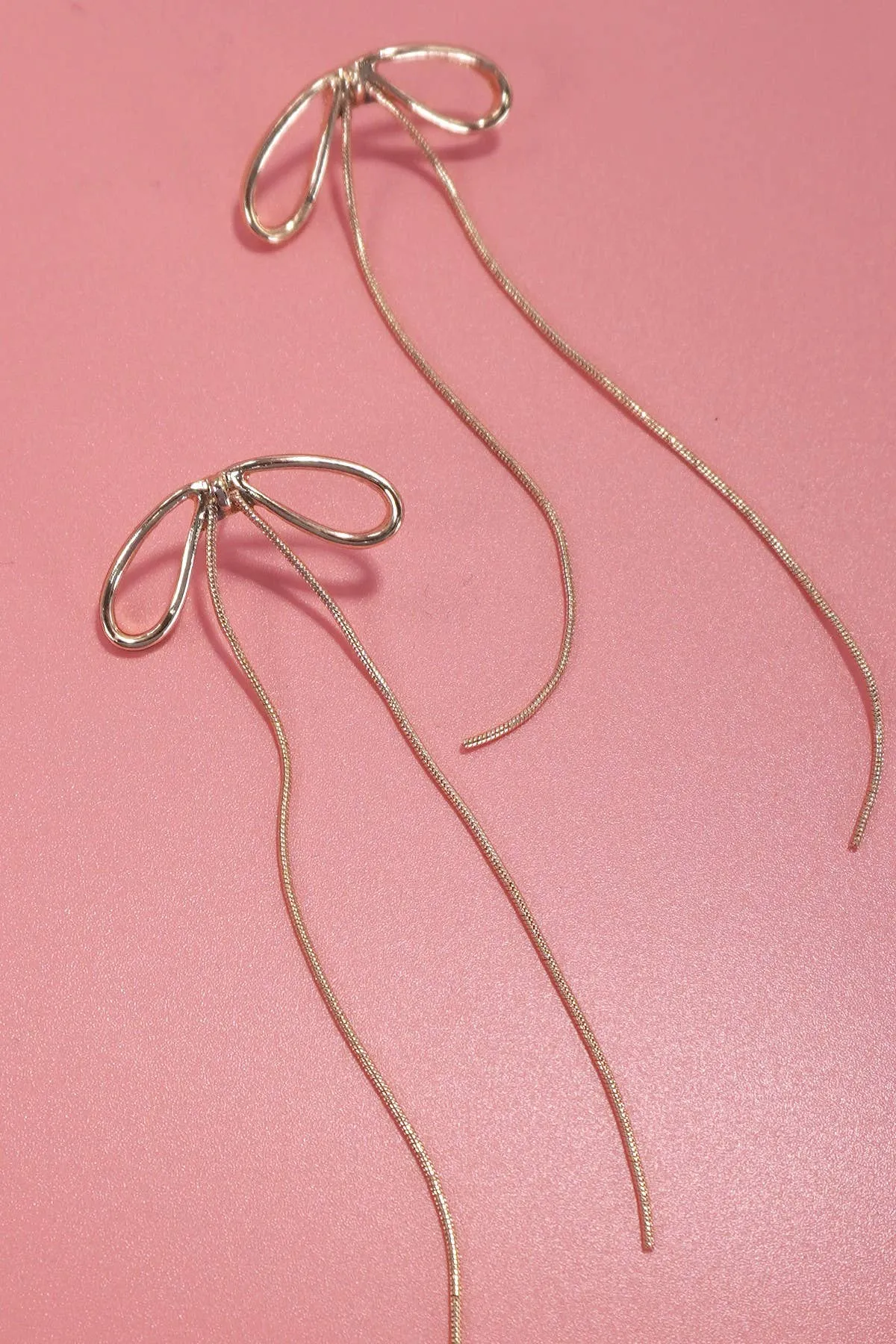 Long Drop Snake Chain Bow Earrings