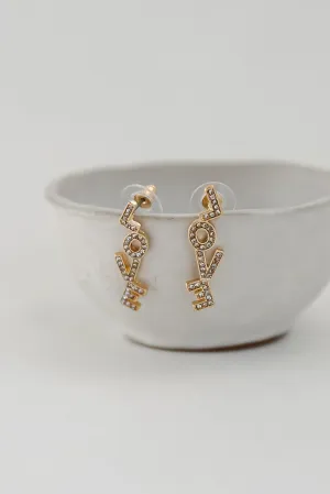 Madi Gold Rhinestone Love Drop Earrings