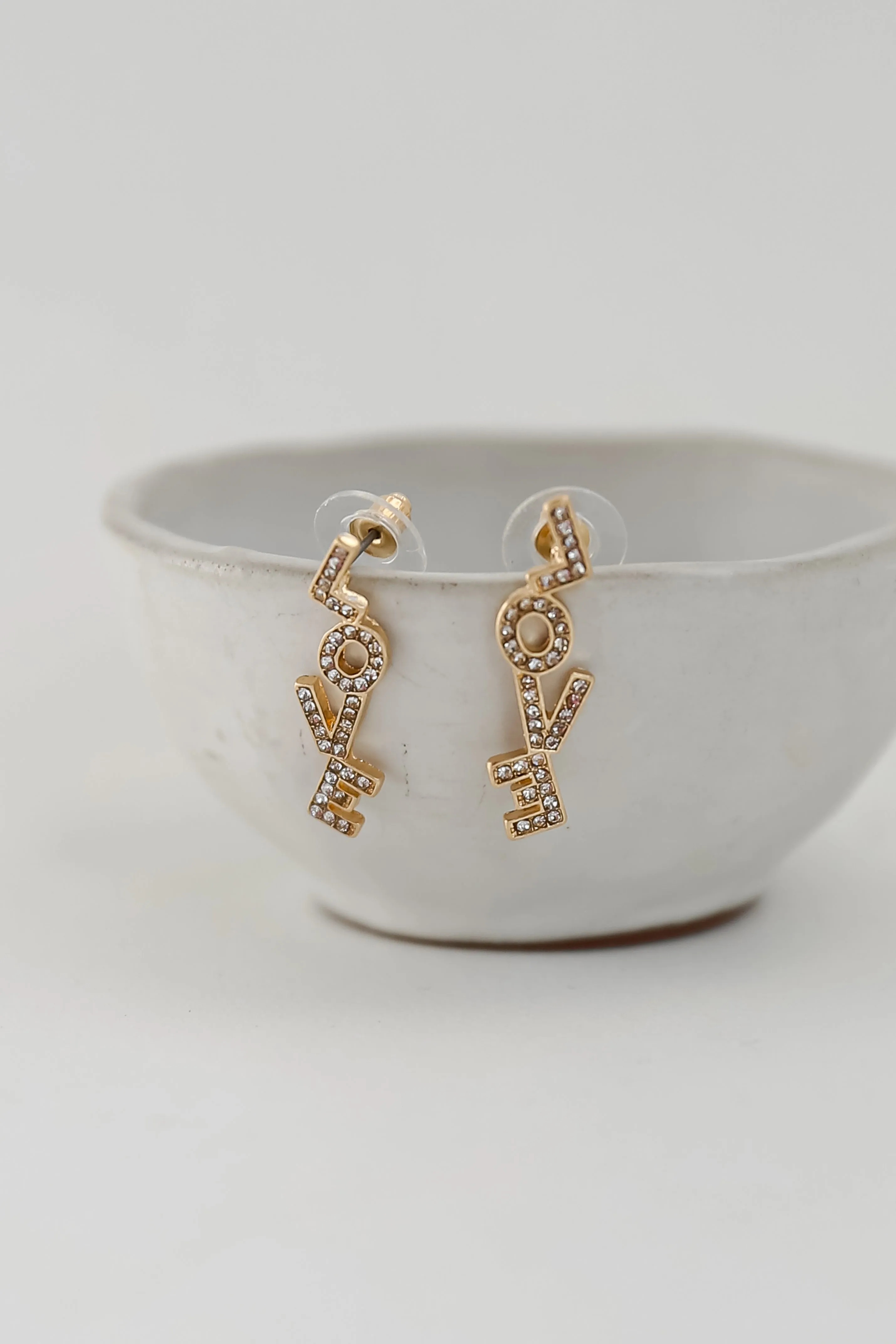 Madi Gold Rhinestone Love Drop Earrings