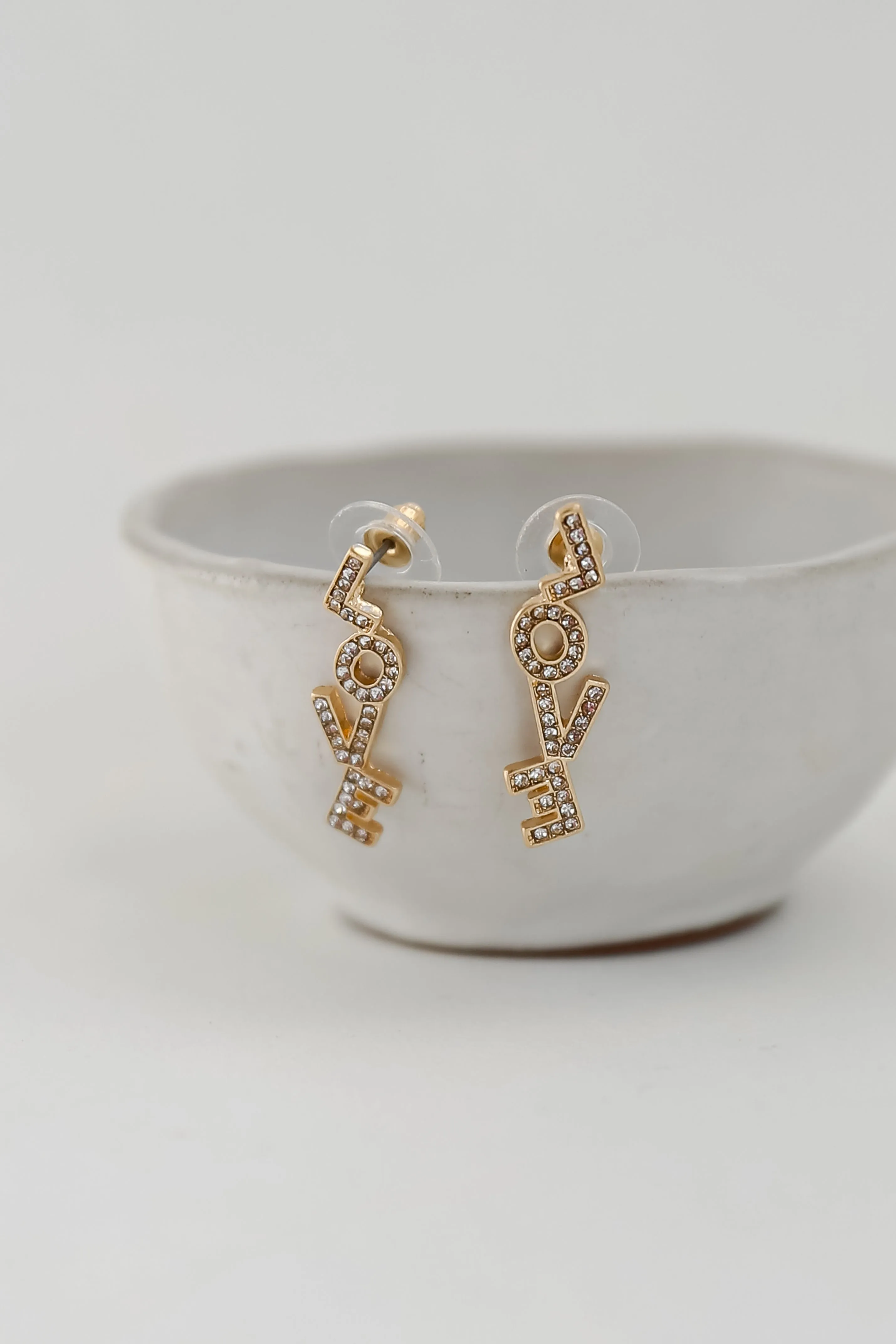 Madi Gold Rhinestone Love Drop Earrings
