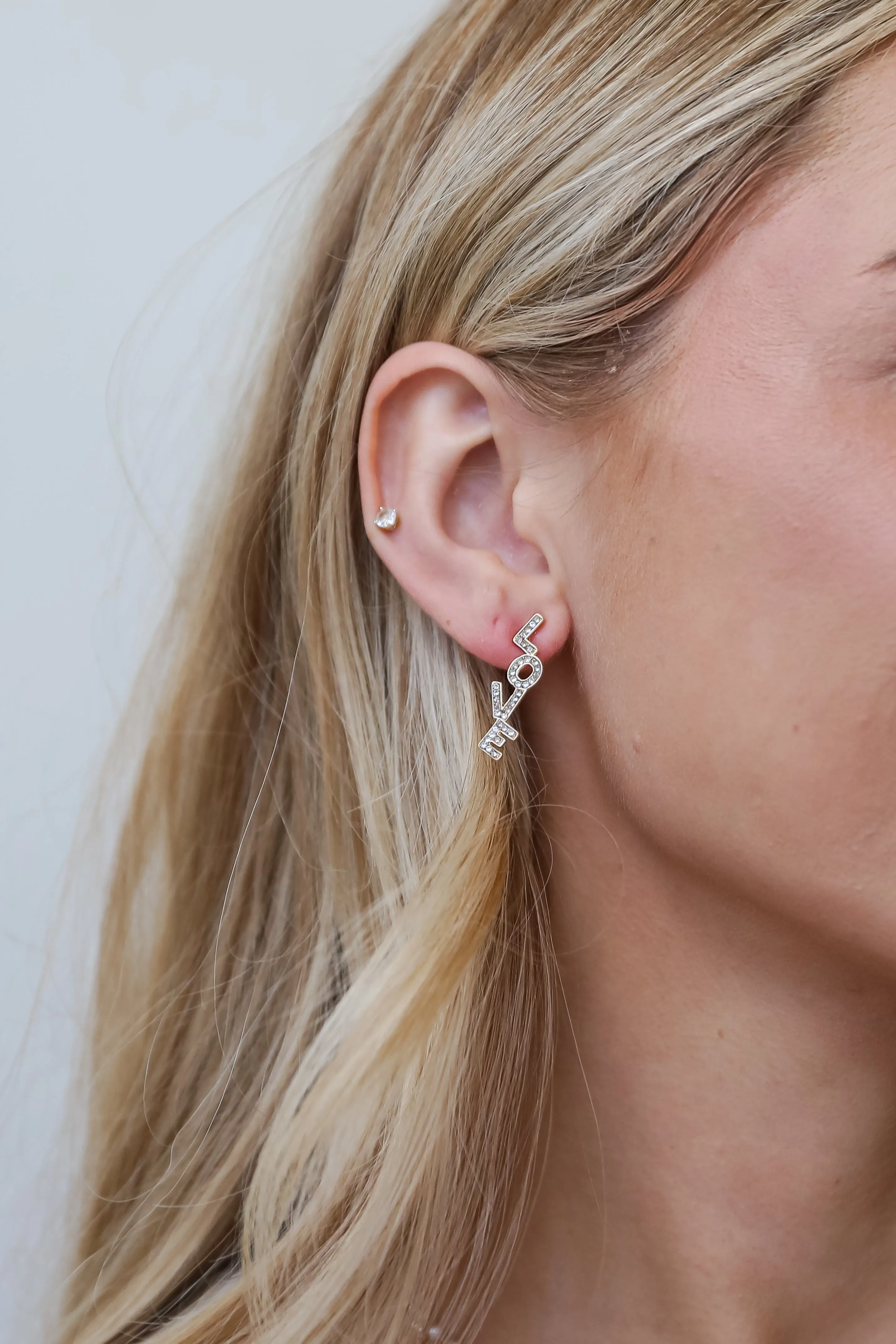 Madi Gold Rhinestone Love Drop Earrings