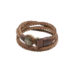 Men's Brown St. Benedict Leather Cord Bracelet