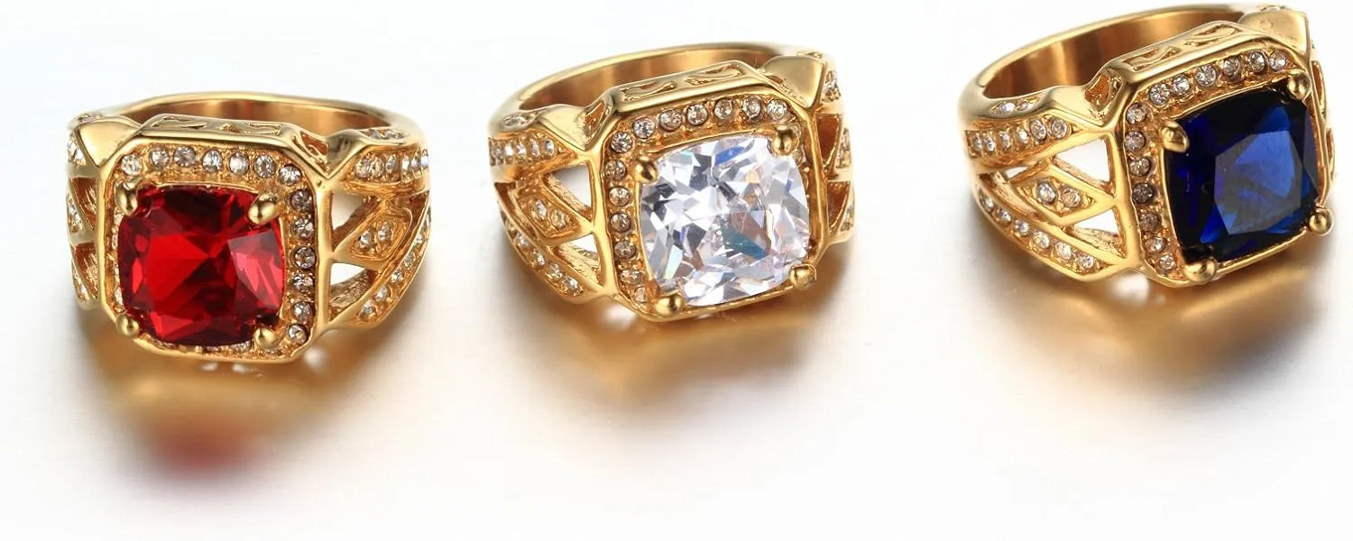 Men's Vintage Stainless Steel Cubic Zirconia Ring