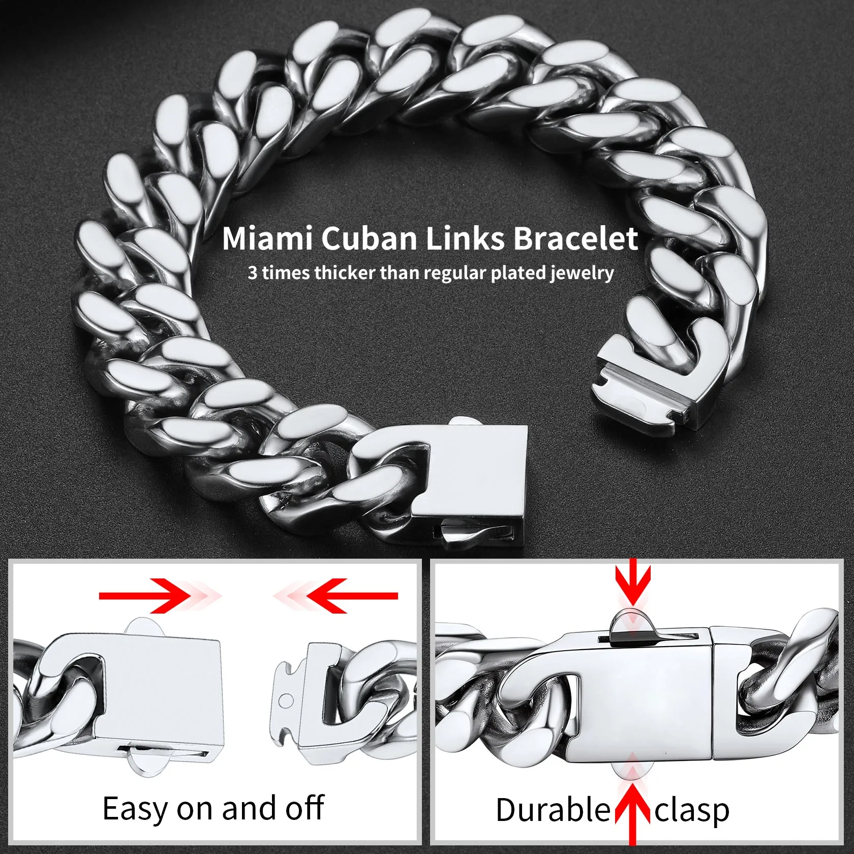 Miami Cuban Link Chain Bracelet for Men 5/7/9/12mm Width Bracelet