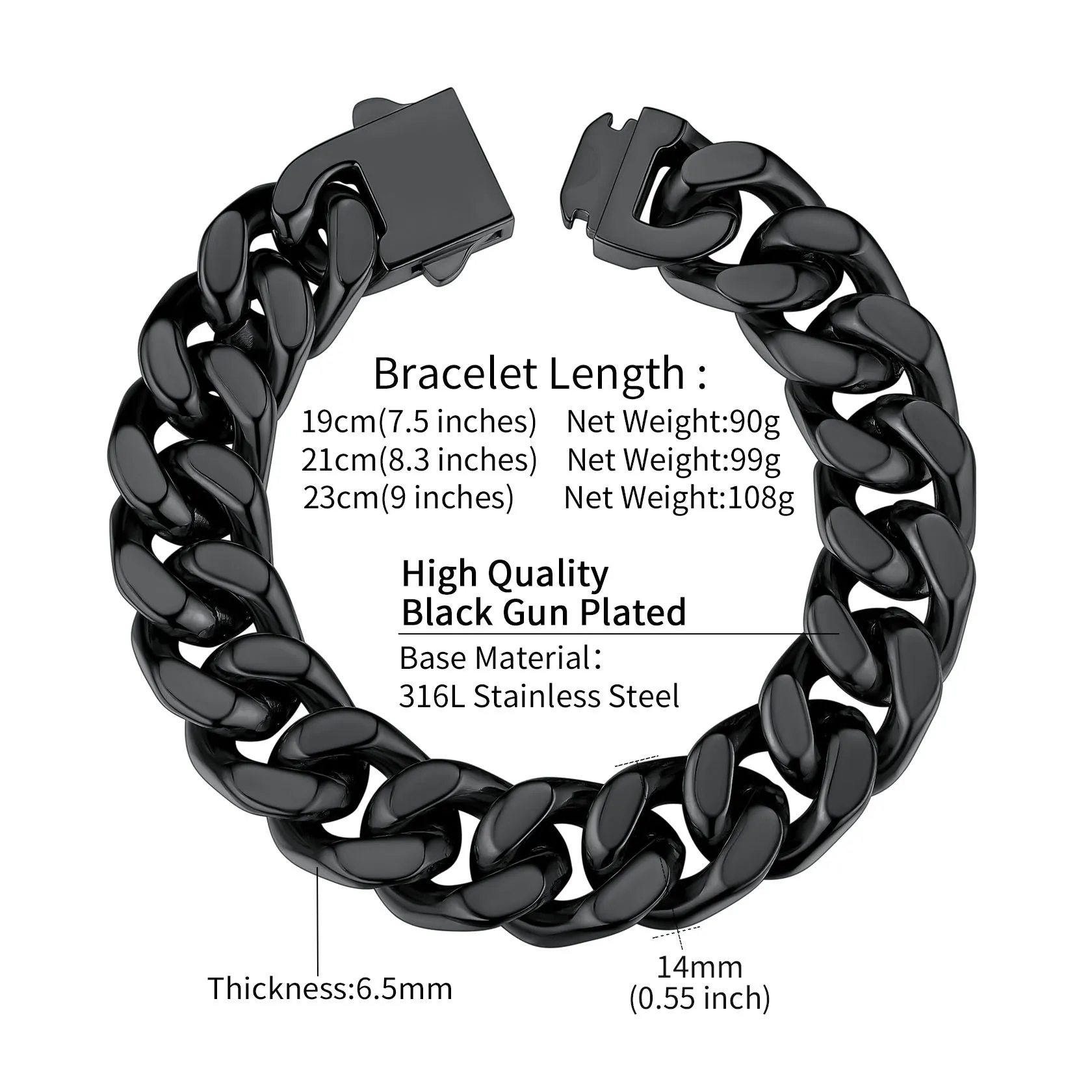 Miami Cuban Link Chain Bracelet for Men 5/7/9/12mm Width Bracelet