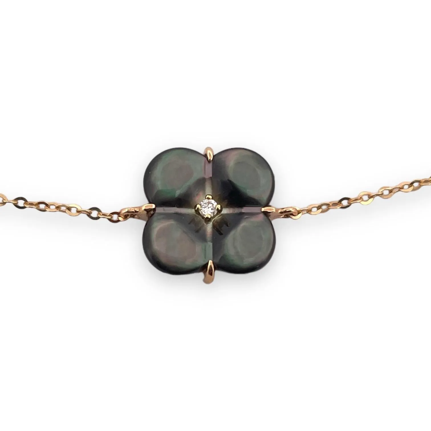 Midnight Mother Of Pearl Clover Natural Diamond Bracelet 18K Gold