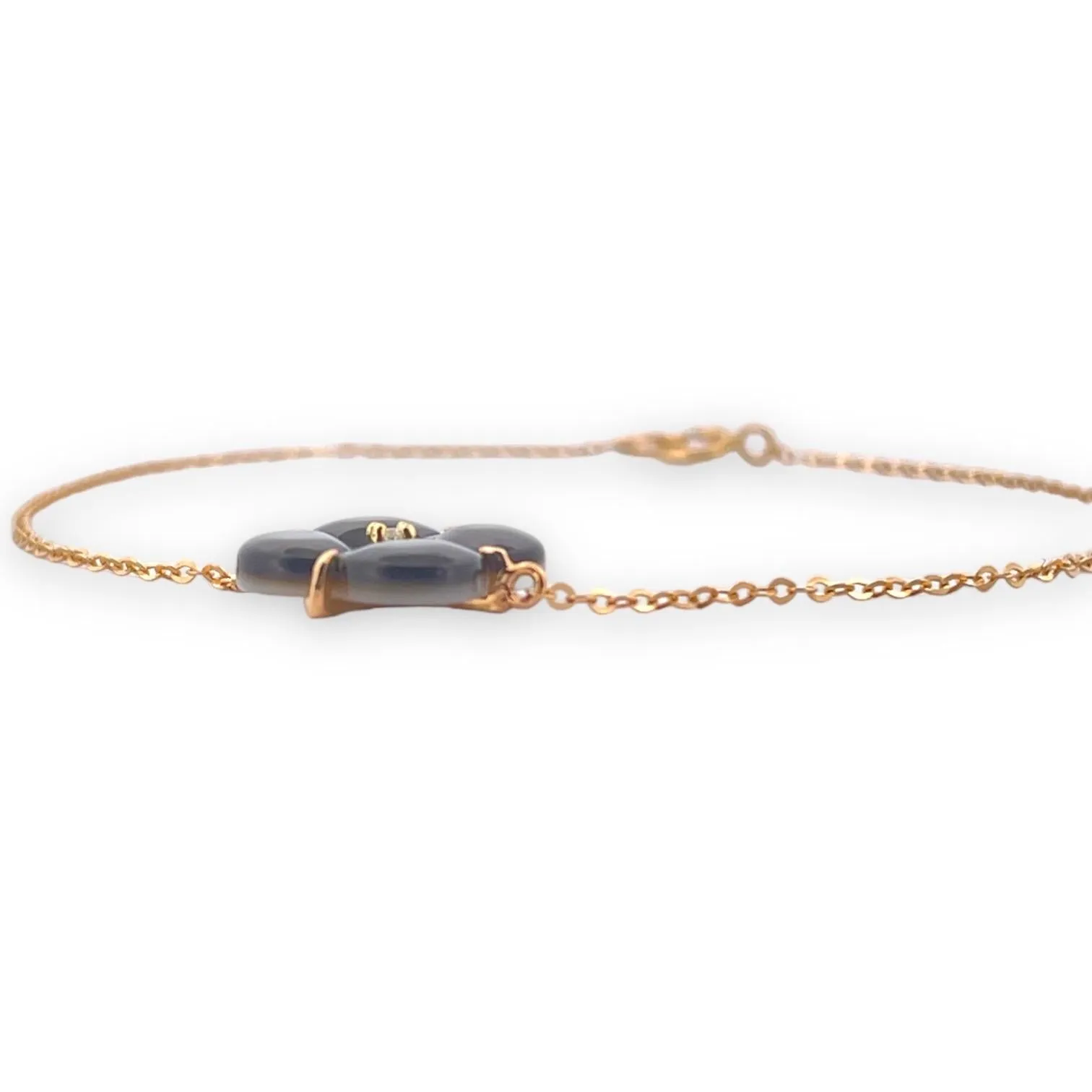 Midnight Mother Of Pearl Clover Natural Diamond Bracelet 18K Gold