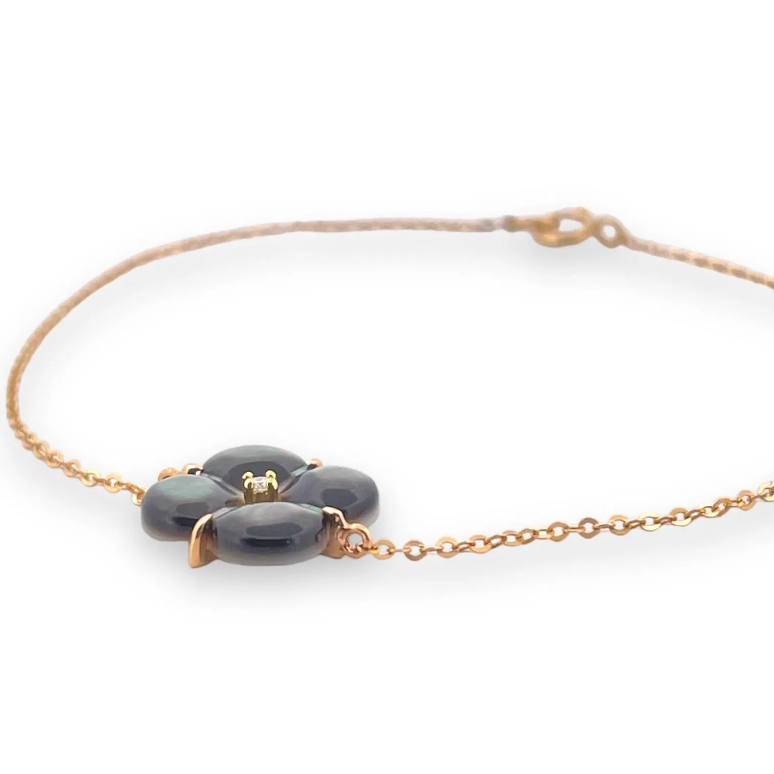 Midnight Mother Of Pearl Clover Natural Diamond Bracelet 18K Gold