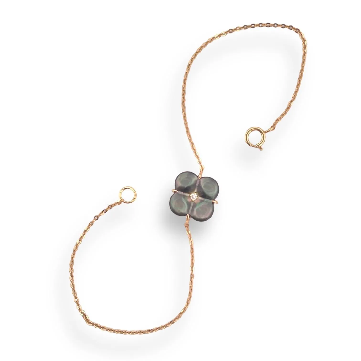 Midnight Mother Of Pearl Clover Natural Diamond Bracelet 18K Gold