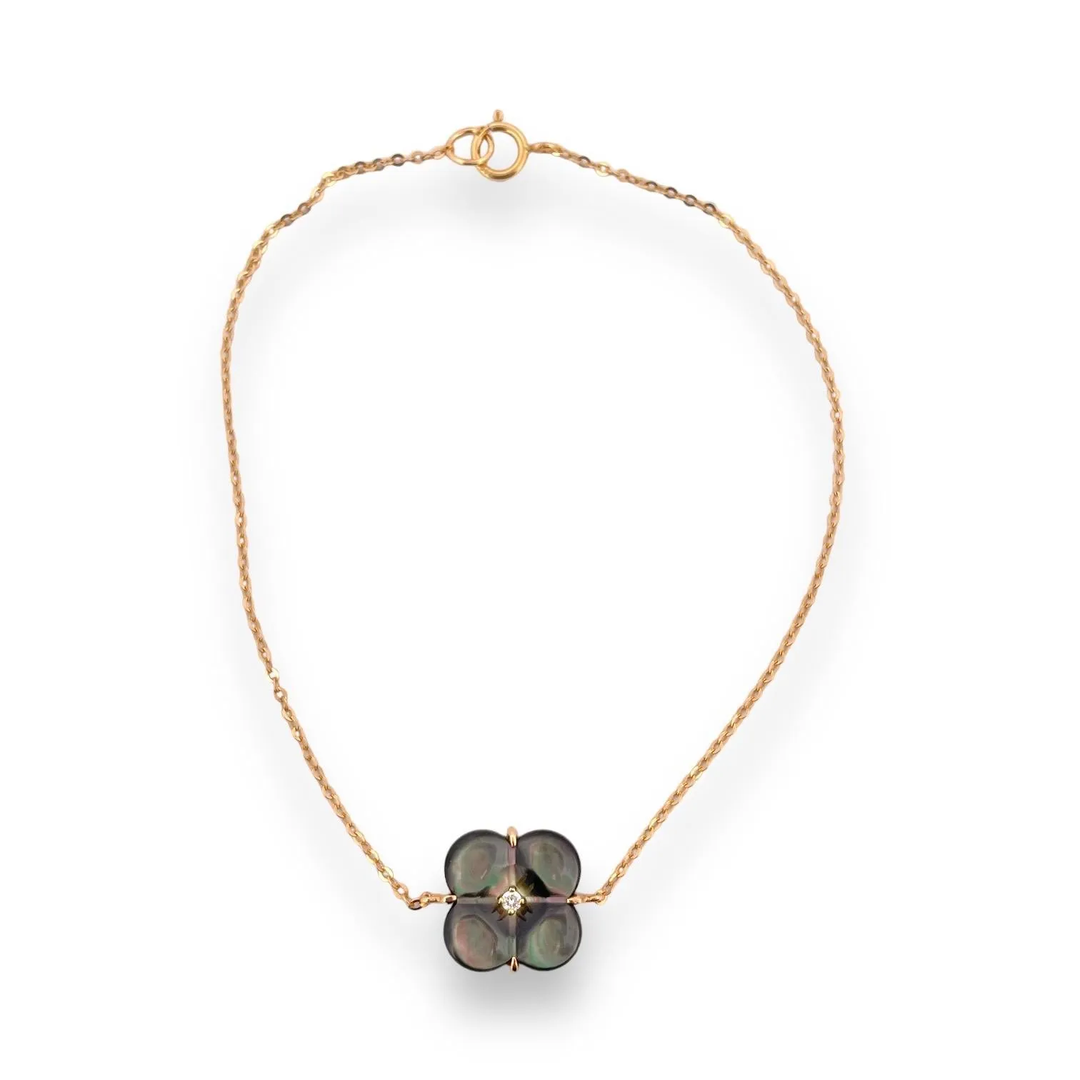 Midnight Mother Of Pearl Clover Natural Diamond Bracelet 18K Gold