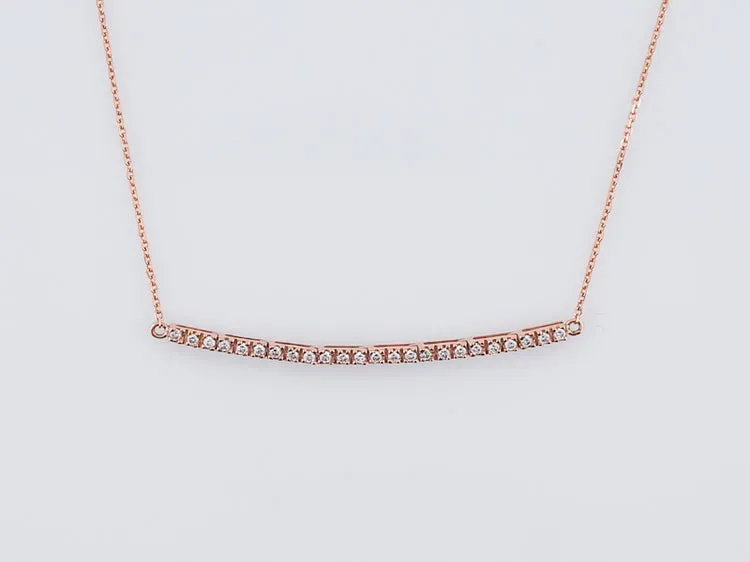 Modern Bar Necklace .24 Round Brilliant Cut Diamonds in 14k Rose Gold