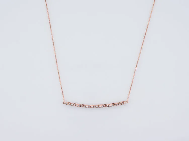 Modern Bar Necklace .24 Round Brilliant Cut Diamonds in 14k Rose Gold