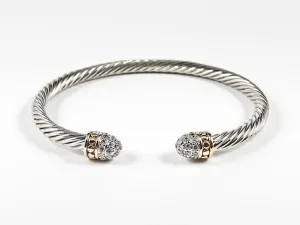 Modern Wire Band With Micro CZ Duo Ends Design Brass Cuff Bangle