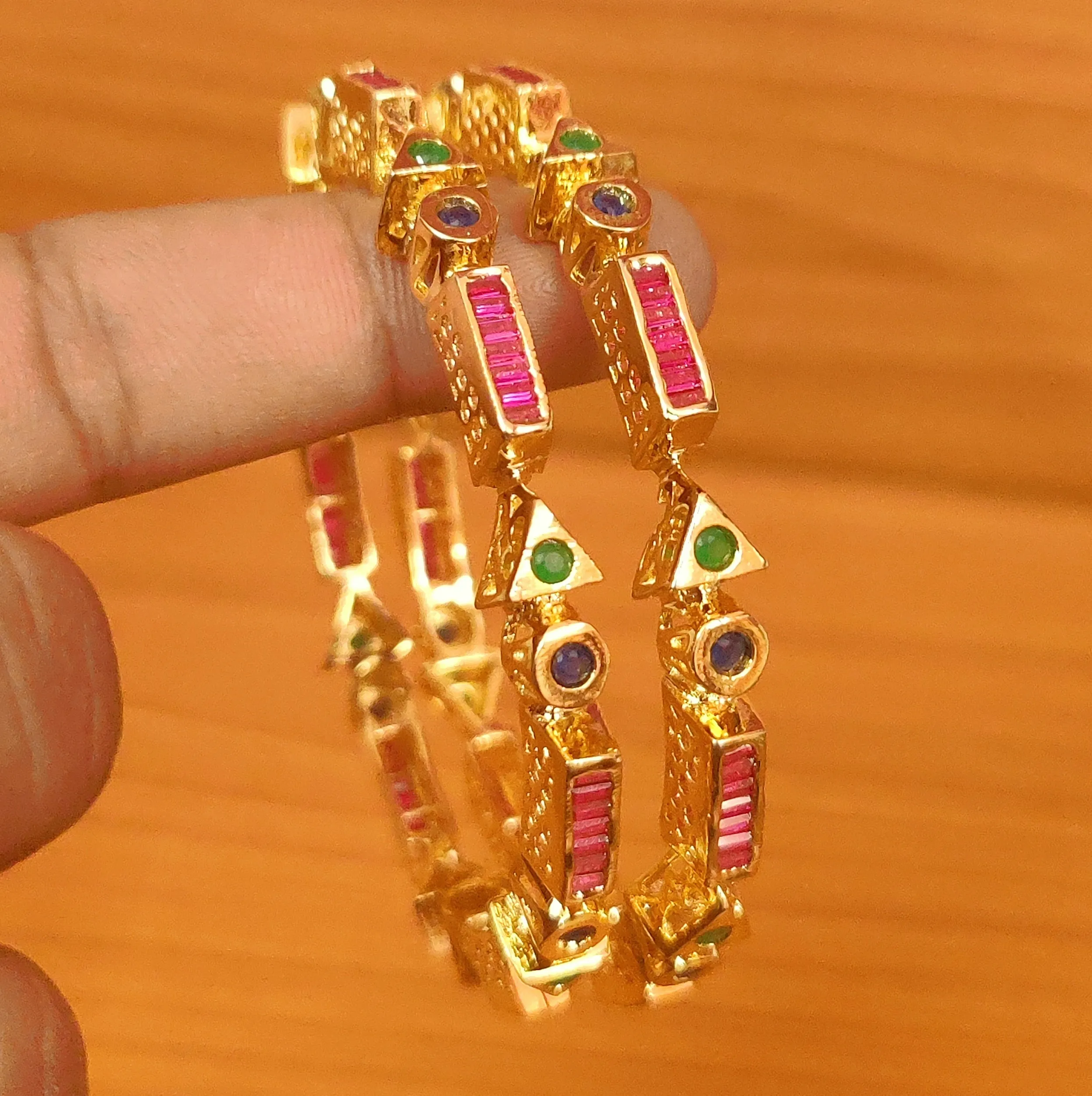 MULTICOLOUR CZ GOLD PLATED HANDCRAFTED BANGLES