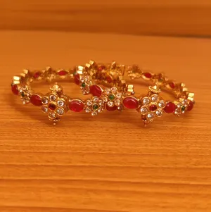 MULTICOLOUR GOLD LOOK KEMPU STONE FINE BANGLES