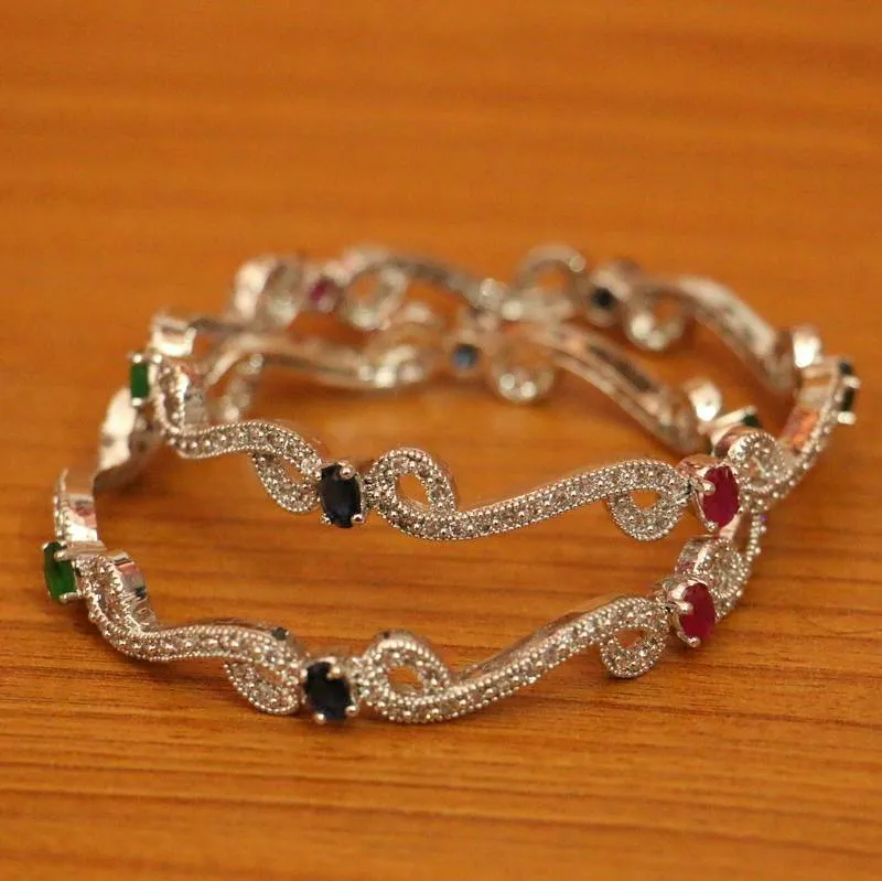 Multicolour Silver Look Amrican Diamon Bangles