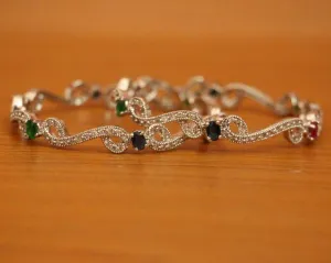 Multicolour Silver Look Amrican Diamon Bangles