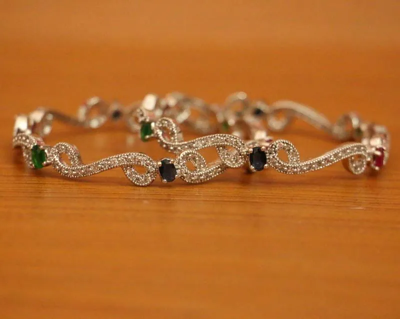 Multicolour Silver Look Amrican Diamon Bangles