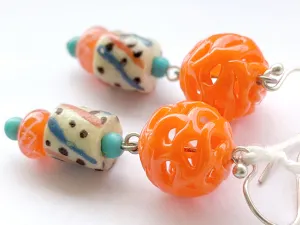 Murano Honeycomb, Turquoise and Glass Bead Earrings