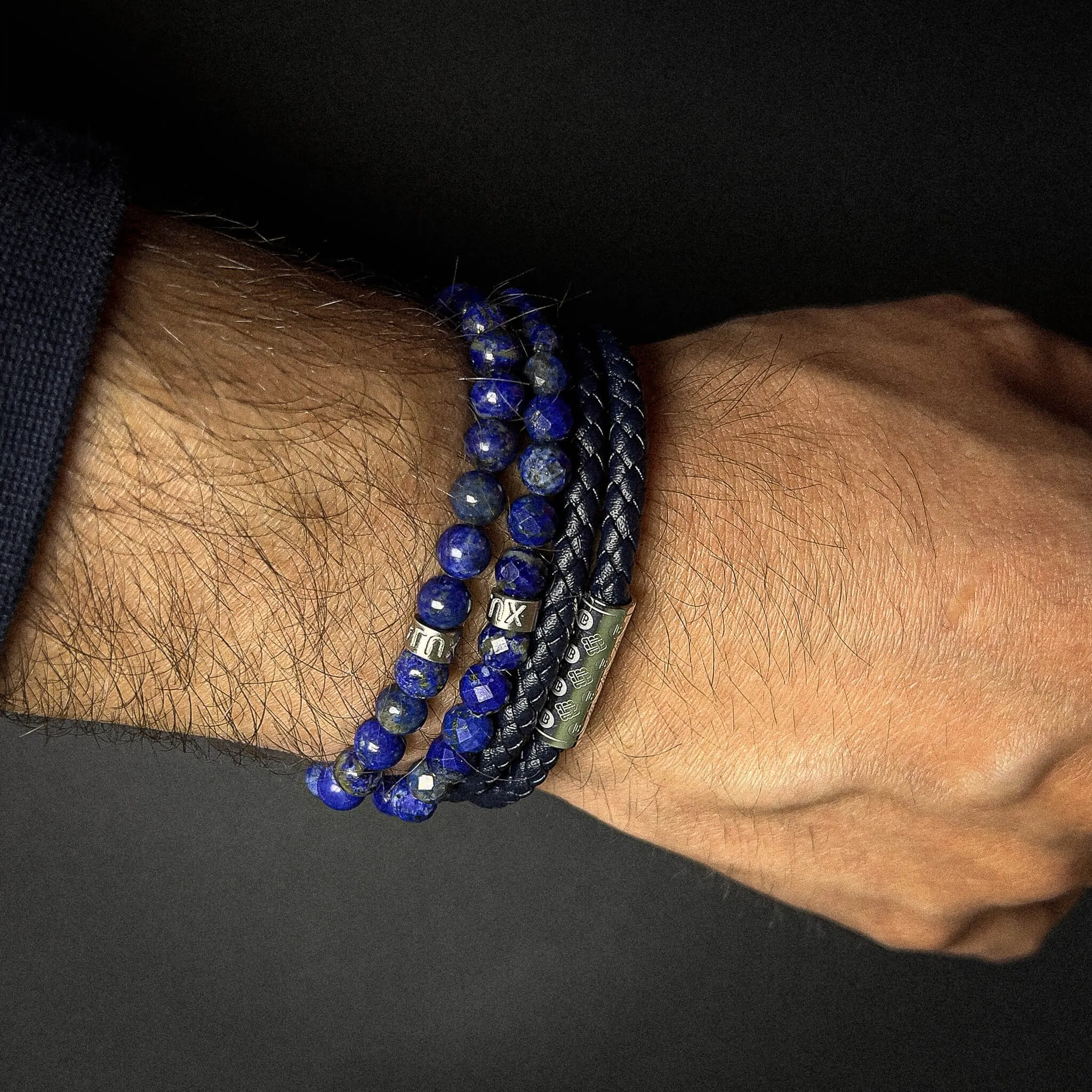 Navy and Silver Lapis Lazuli Monogram Stack