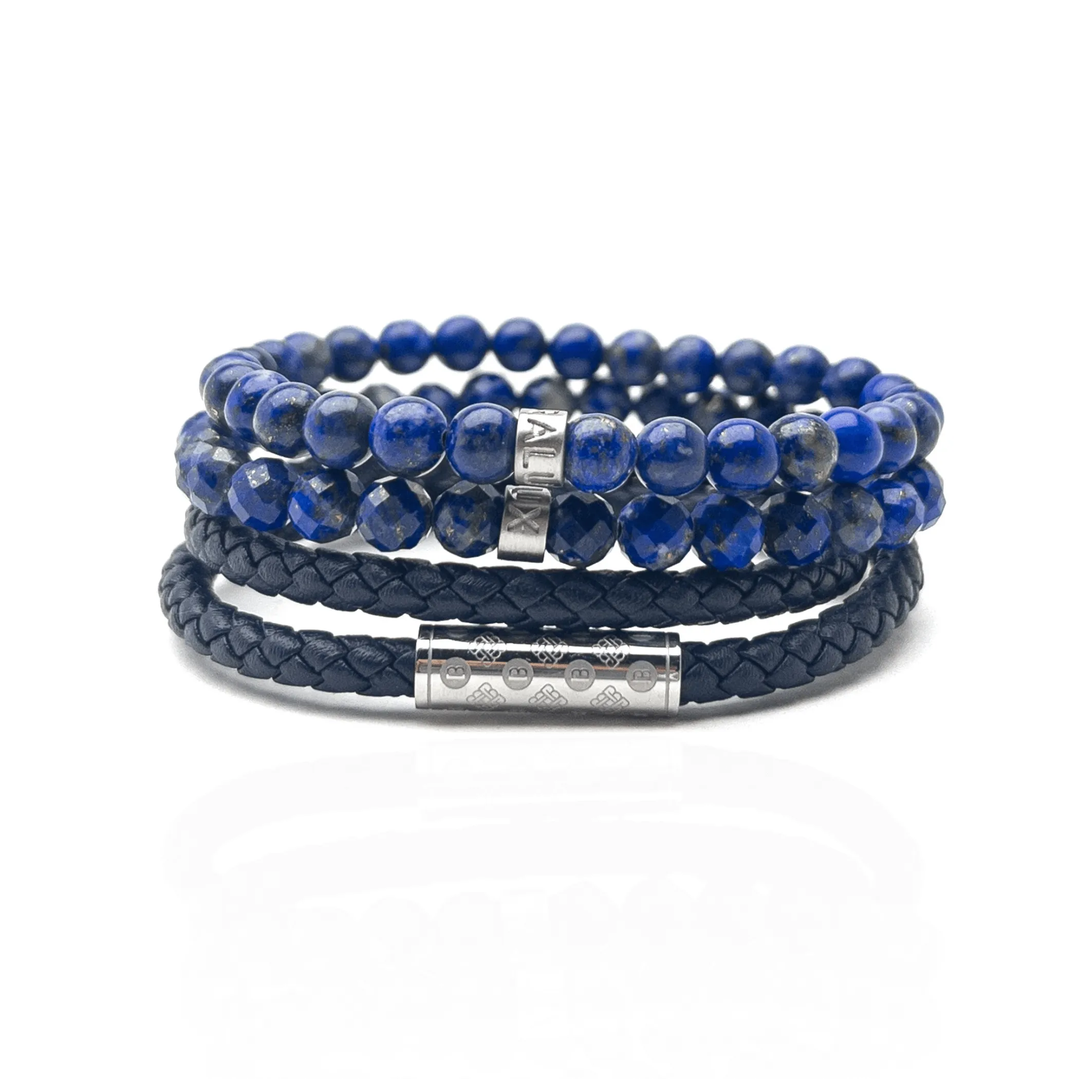 Navy and Silver Lapis Lazuli Monogram Stack