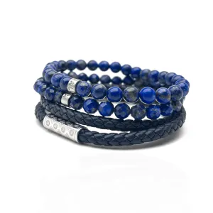 Navy and Silver Lapis Lazuli Monogram Stack